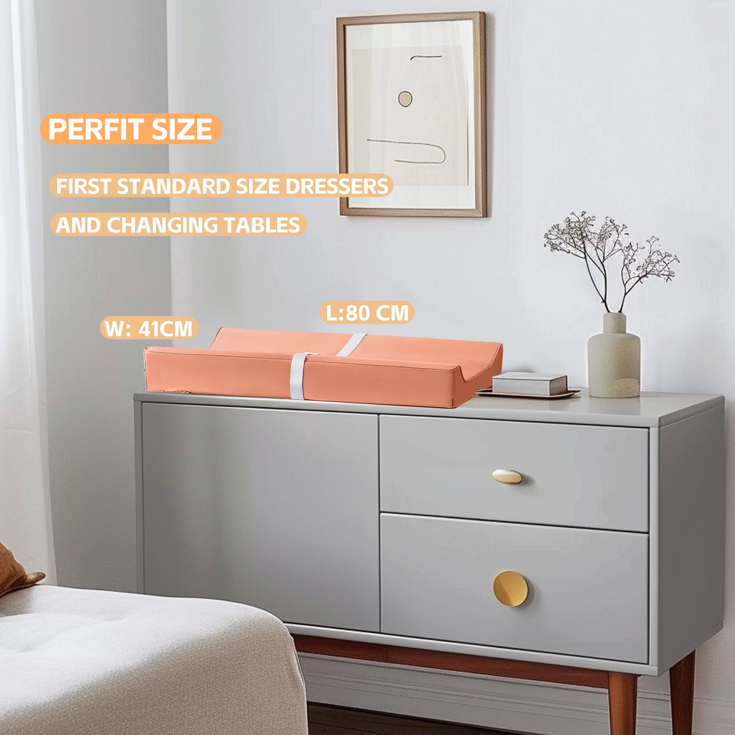 AGOGOLIFE BABY Changing Pad – Waterproof PU Leather, Soft Cushioned Mat with Safety Strap for Comfortable Nappy Changes-ORANGE