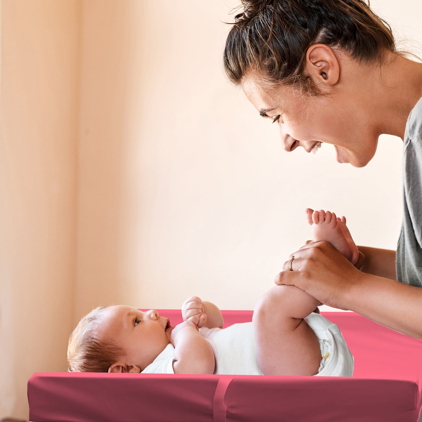 AGOGOLIFE BABY Changing Pad – Waterproof PU Leather, Soft Cushioned Mat with Safety Strap for Comfortable Nappy Changes-PINK