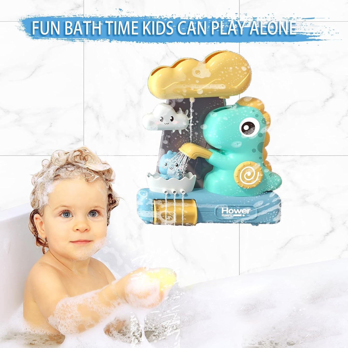 🦖 Dinosaur Bath Time Toy – Rainfall Water Play Toy for Toddlers with Cloud Pouring, Spinners & Strong Suction Base