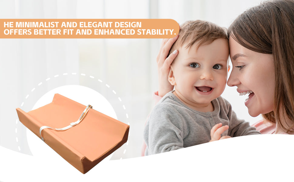 AGOGOLIFE BABY Changing Pad – Waterproof PU Leather, Soft Cushioned Mat with Safety Strap for Comfortable Nappy Changes-ORANGE