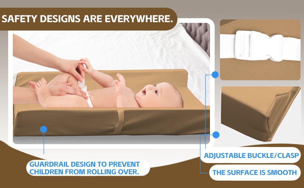 AGOGOLIFE BABY Changing Pad – Waterproof PU Leather, Soft Cushioned Mat with Safety Strap for Comfortable Nappy Changes-COFFE