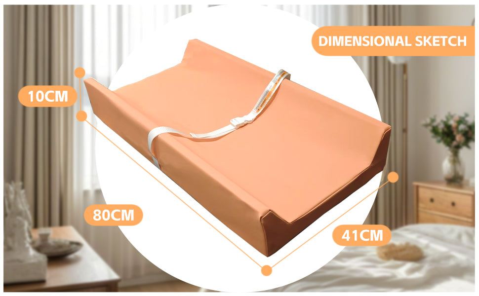 AGOGOLIFE BABY Changing Pad – Waterproof PU Leather, Soft Cushioned Mat with Safety Strap for Comfortable Nappy Changes-ORANGE