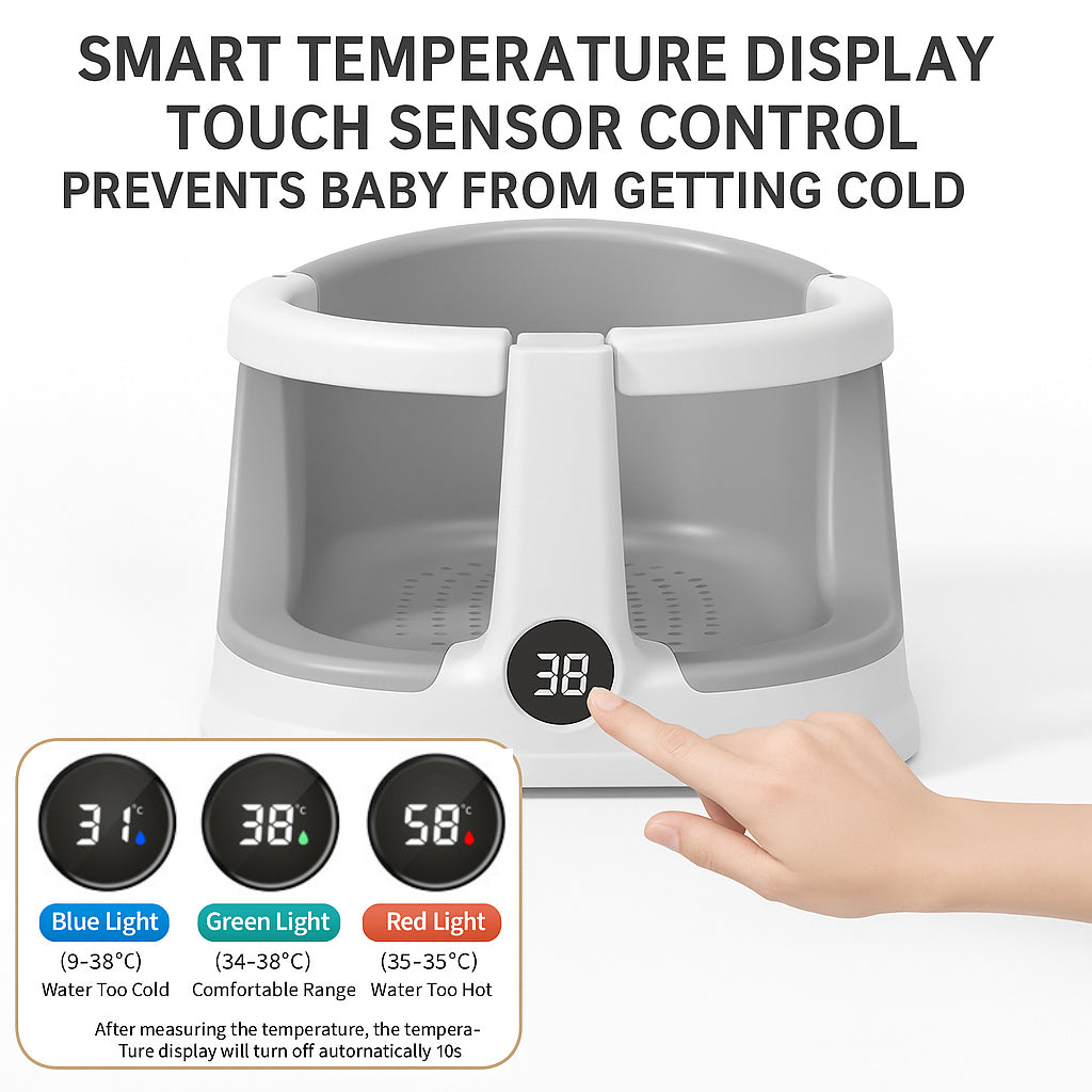 AGOGOLIFE Baby Bath Seat with Smart Temperature Display – Safe & Comfortable Infant Shower Chair