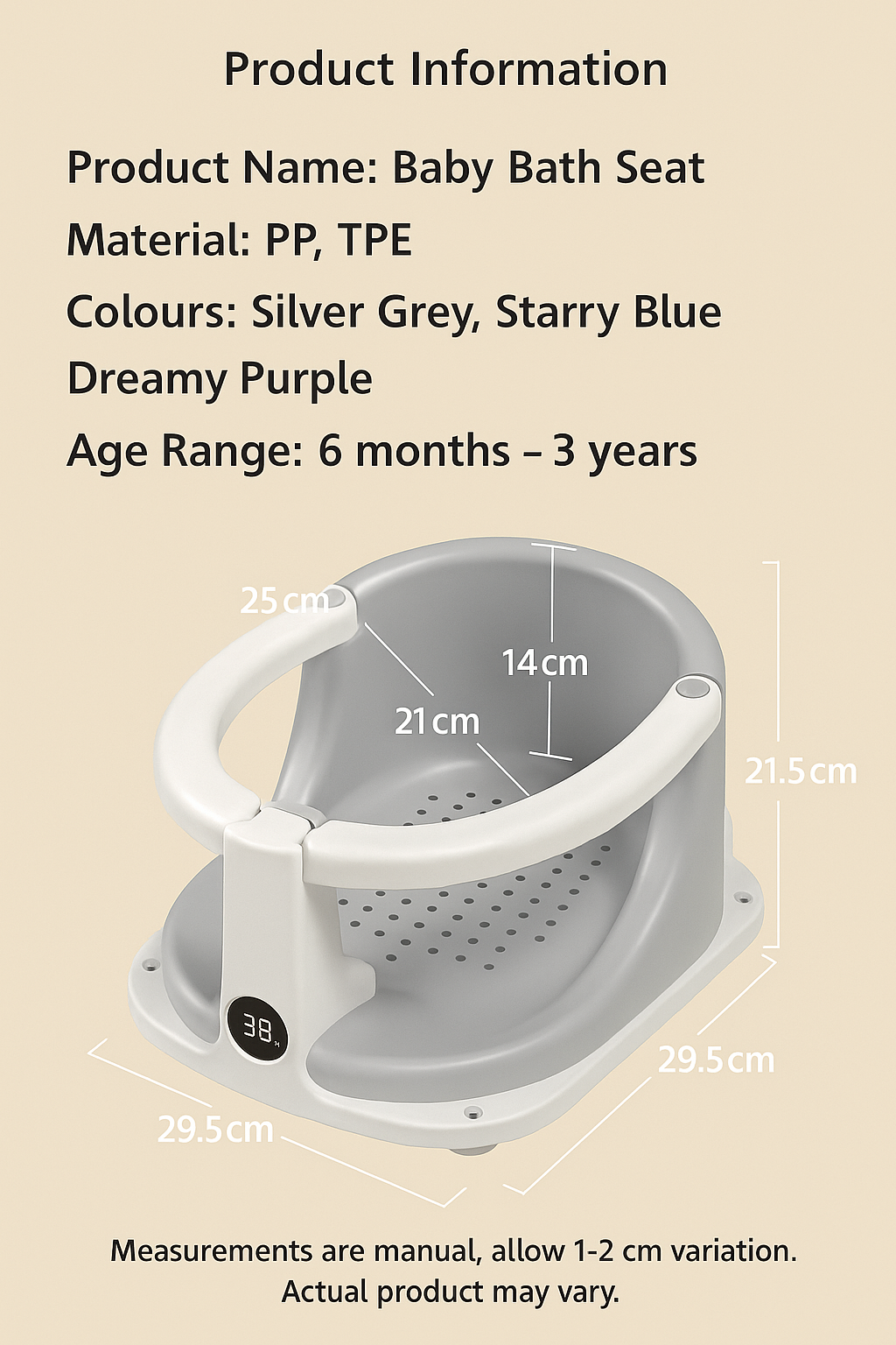 AGOGOLIFE Baby Bath Seat with Smart Temperature Display – Safe & Comfortable Infant Shower Chair