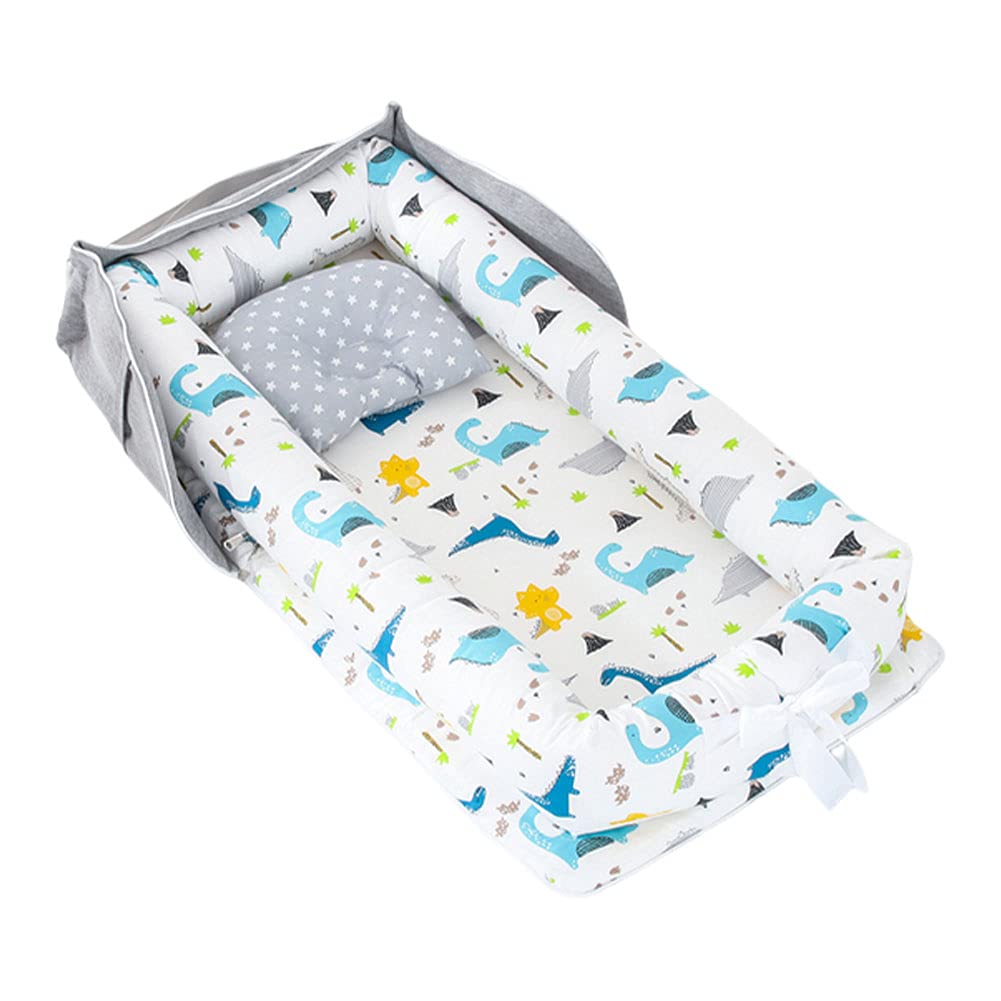 AGOGOLIFE Blue Ocean Baby Lounger – Portable Newborn Nest with Pillow & Foldable Mattress, Soft Cotton Crib for Travel or Home