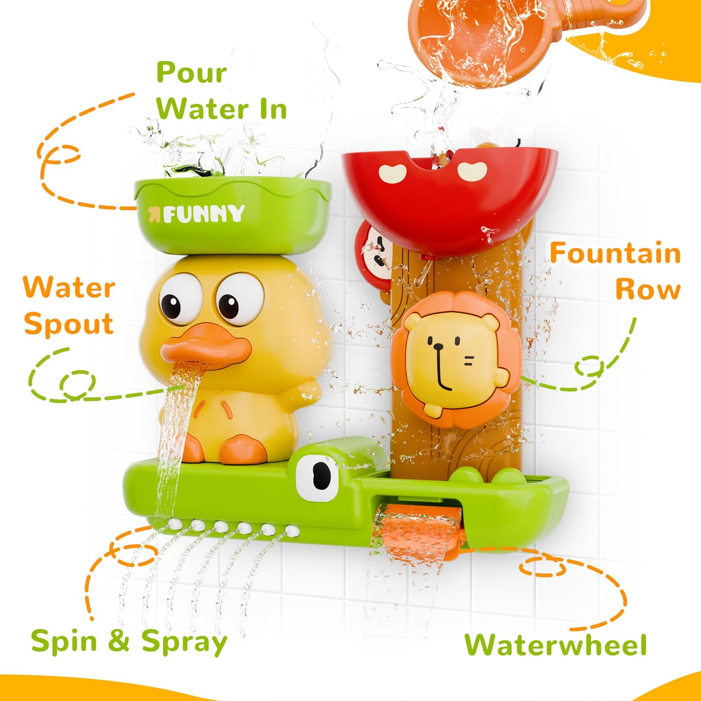 🐤 Duck Rain Shower Bath Toy – Interactive Waterfall Toy for Babies & Toddlers with Pouring Cup, Suction & Sensory Fun