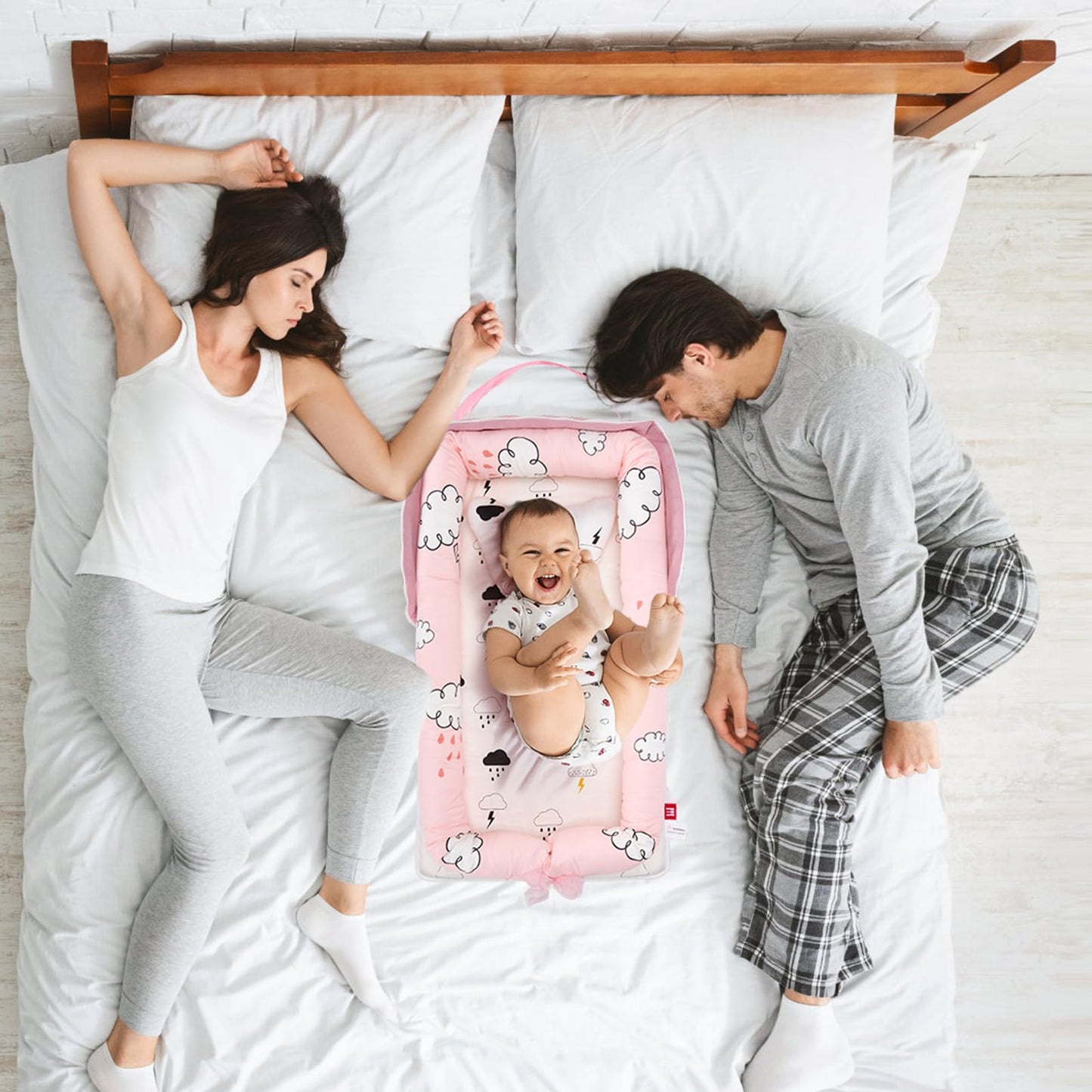 AGOGOLIFE Pink Cloud Baby Lounger – Portable Newborn Nest with Pillow & Foldable Mattress, Soft Cotton Crib for Travel or Home