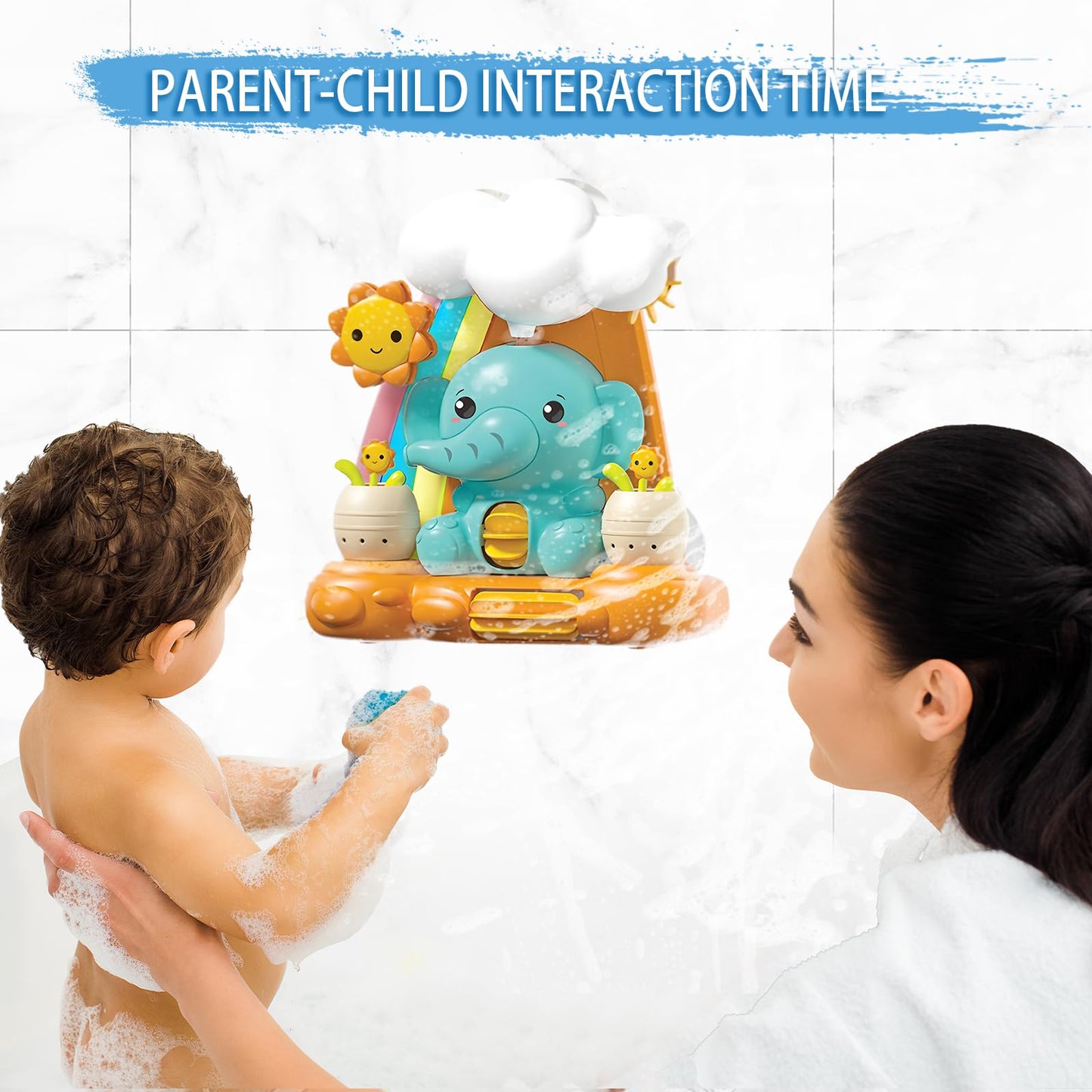 🐘 Elephant Waterfall Bath Toy – Rain Shower Sensory Toy for Toddlers with Suction Cups, Spinning Wheels & Cloud Pour