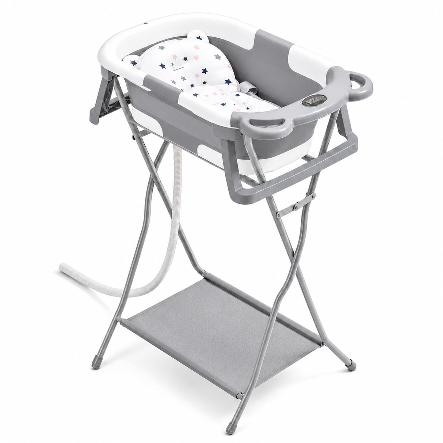 AGOGOLIFE Foldable Baby Bath with Stand, Bath Cushion & Digital Thermometer Grey