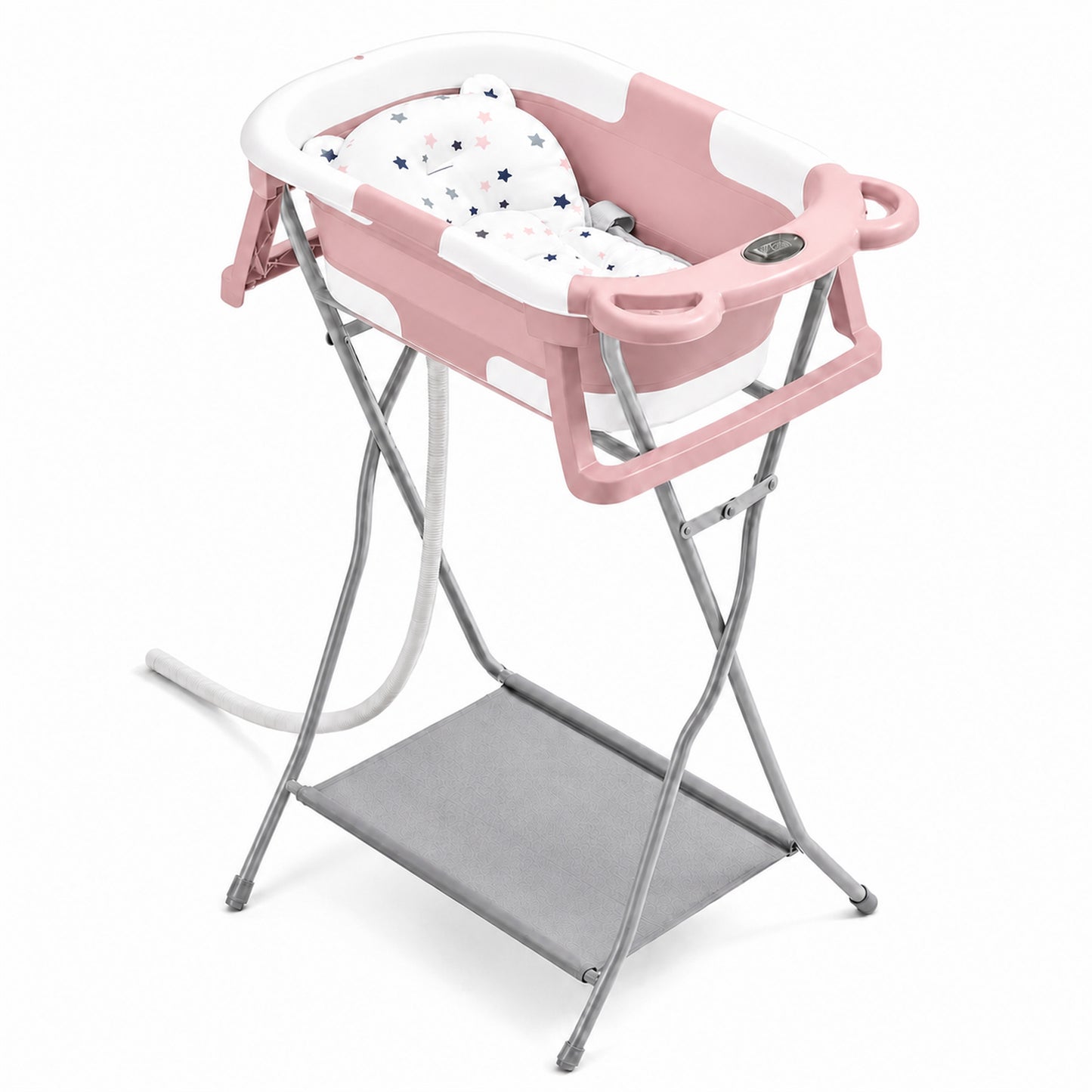 AGOGOLIFE Foldable Baby Bath with Stand, Bath Cushion & Digital Thermometer Pink