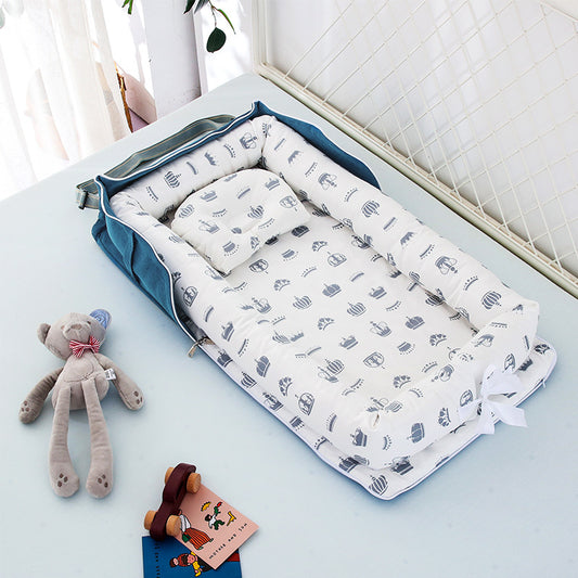 AGOGOLIFE  Baby Lounger – Portable Newborn Nest with Pillow & Foldable Mattress, Soft Cotton Crib for Travel or Home-13