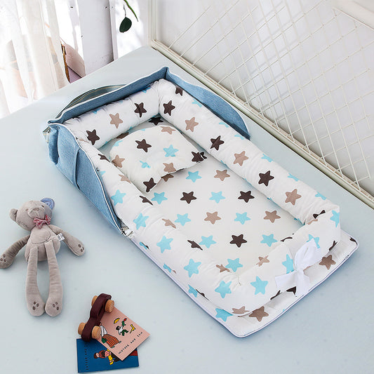AGOGOLIFE  Baby Lounger – Portable Newborn Nest with Pillow & Foldable Mattress, Soft Cotton Crib for Travel or Home-14