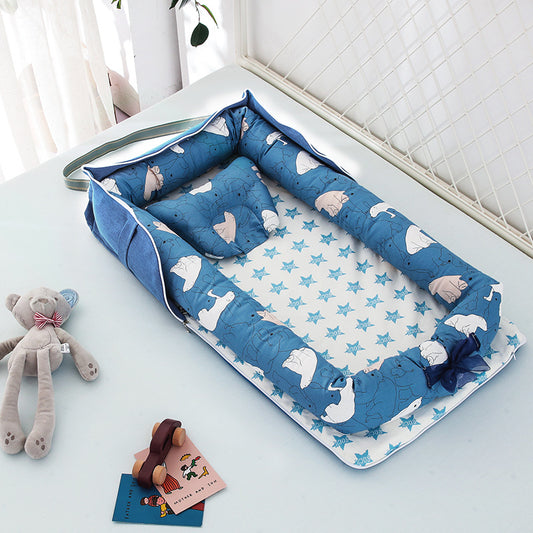 AGOGOLIFE  Baby Lounger – Portable Newborn Nest with Pillow & Foldable Mattress, Soft Cotton Crib for Travel or Home-19