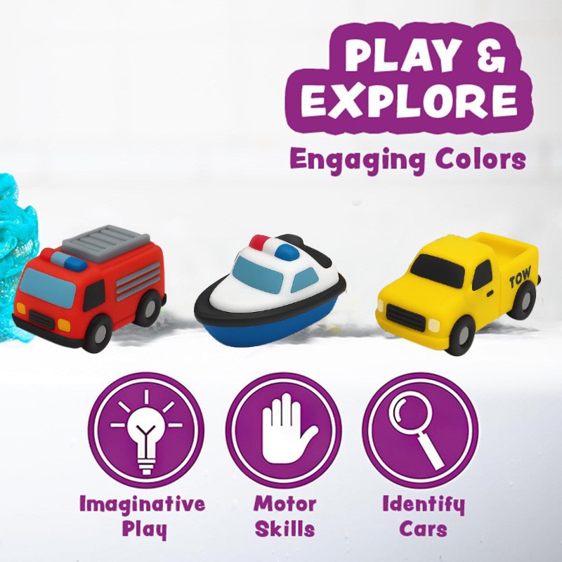 AGOGOLIFE 6-Pack Light-Up Bath Toys for Toddlers – Water-Activated Floating Vehicle Toys, Fully Sealed Hole-Free Soft Bath Toys with Colour-Changing Lights