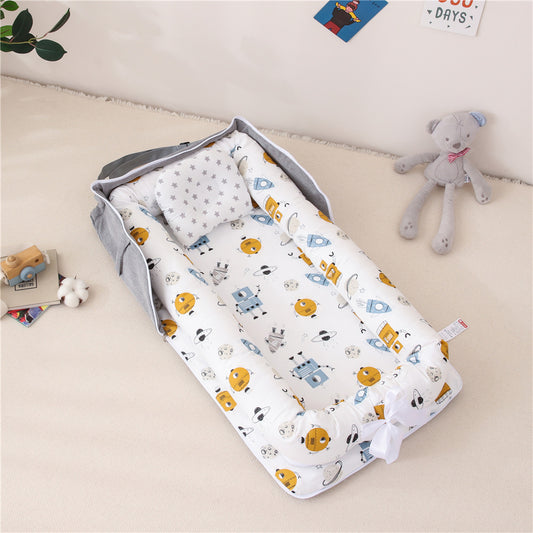 AGOGOLIFE  Baby Lounger – Portable Newborn Nest with Pillow & Foldable Mattress, Soft Cotton Crib for Travel or Home-24