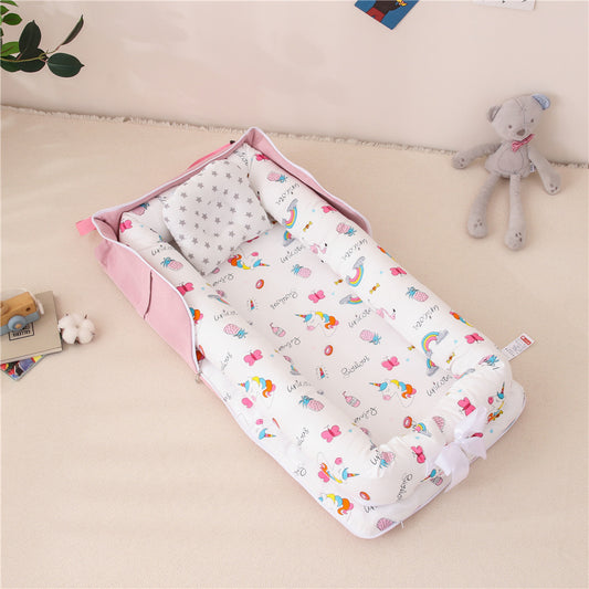 AGOGOLIFE  Baby Lounger – Portable Newborn Nest with Pillow & Foldable Mattress, Soft Cotton Crib for Travel or Home-25