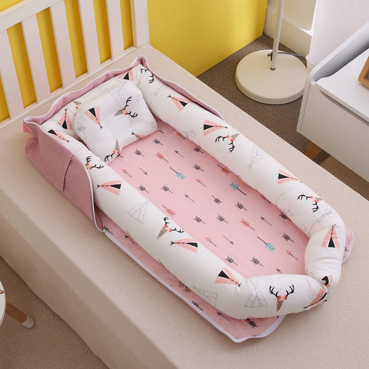AGOGOLIFE  Baby Lounger – Portable Newborn Nest with Pillow & Foldable Mattress, Soft Cotton Crib for Travel or Home-29