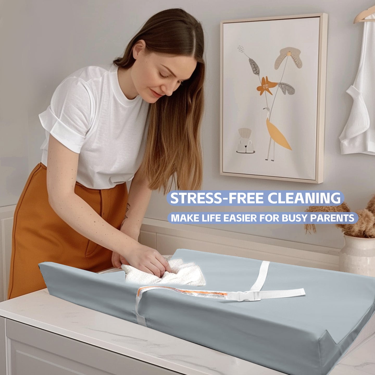 AGOGOLIFE BABY Changing Pad – Waterproof PU Leather, Soft Cushioned Mat with Safety Strap for Comfortable Nappy Changes