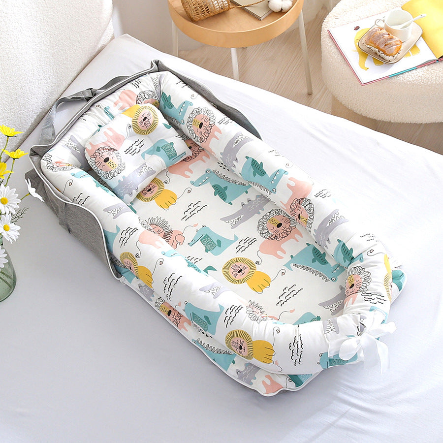 AGOGOLIFE  Baby Lounger – Portable Newborn Nest with Pillow & Foldable Mattress, Soft Cotton Crib for Travel or Home-36
