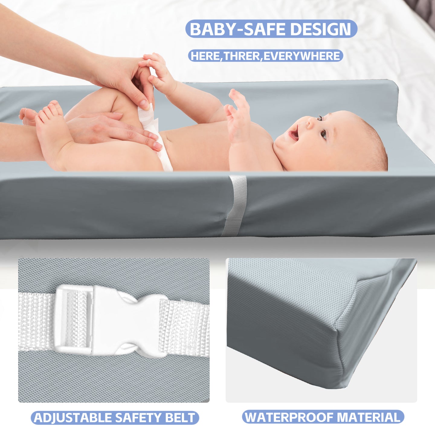 AGOGOLIFE BABY Changing Pad – Waterproof PU Leather, Soft Cushioned Mat with Safety Strap for Comfortable Nappy Changes
