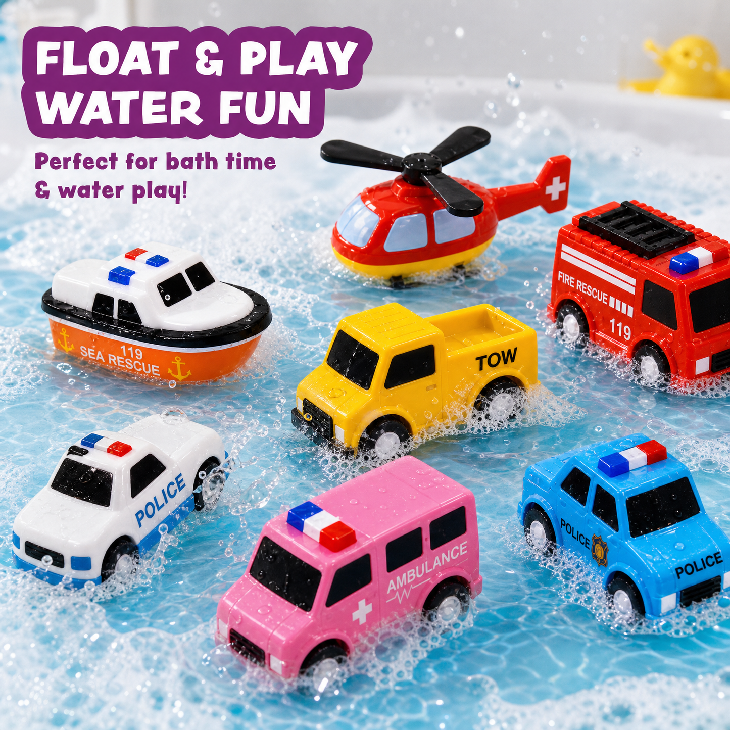 AGOGOLIFE 6-Pack Light-Up Bath Toys for Toddlers – Water-Activated Floating Vehicle Toys, Fully Sealed Hole-Free Soft Bath Toys with Colour-Changing Lights