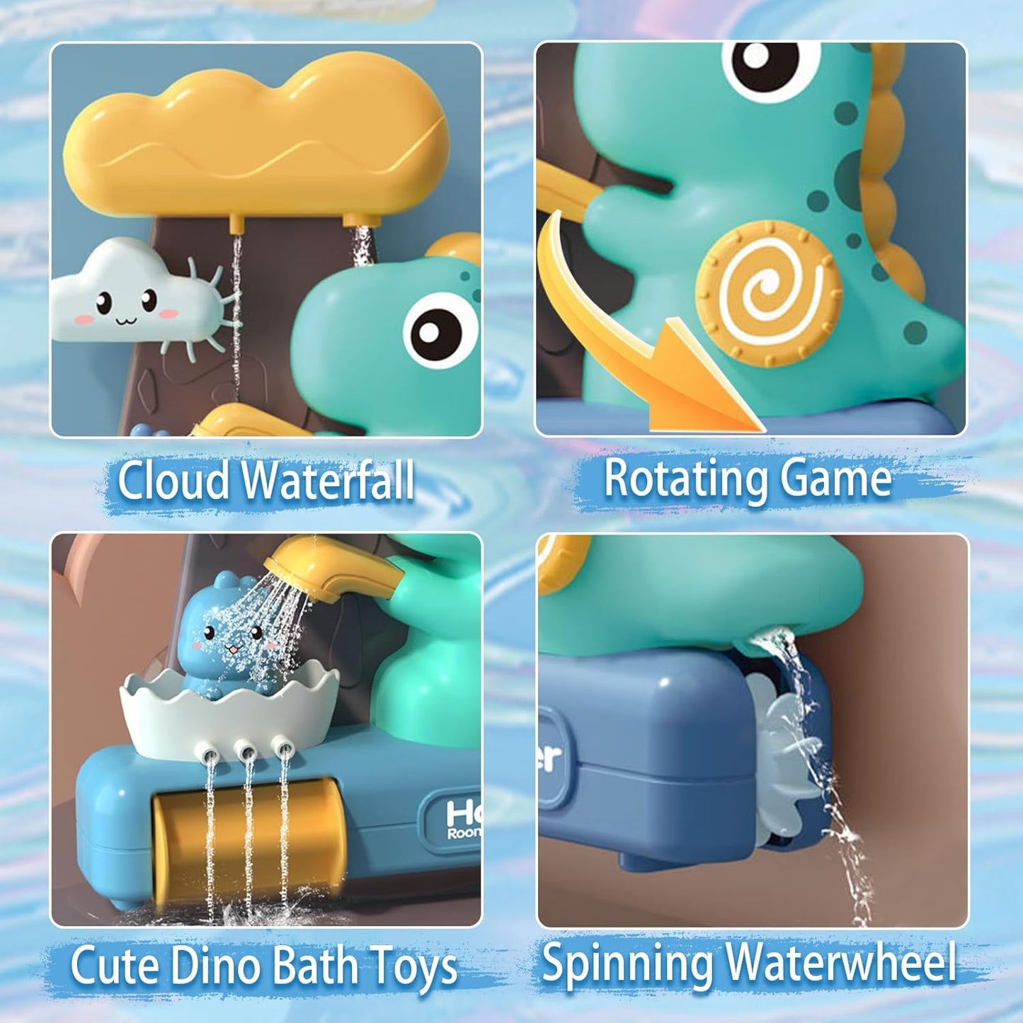 🦖 Dinosaur Bath Time Toy – Rainfall Water Play Toy for Toddlers with Cloud Pouring, Spinners & Strong Suction Base