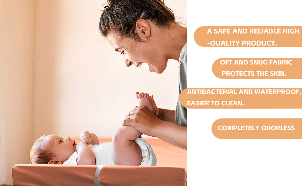 AGOGOLIFE BABY Changing Pad – Waterproof PU Leather, Soft Cushioned Mat with Safety Strap for Comfortable Nappy Changes-ORANGE