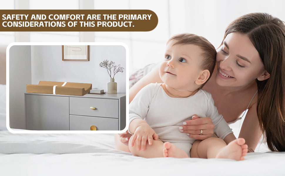 AGOGOLIFE BABY Changing Pad – Waterproof PU Leather, Soft Cushioned Mat with Safety Strap for Comfortable Nappy Changes-COFFE