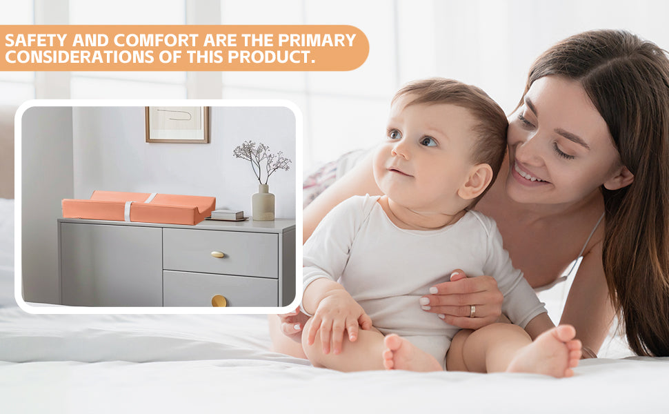 AGOGOLIFE BABY Changing Pad – Waterproof PU Leather, Soft Cushioned Mat with Safety Strap for Comfortable Nappy Changes-ORANGE