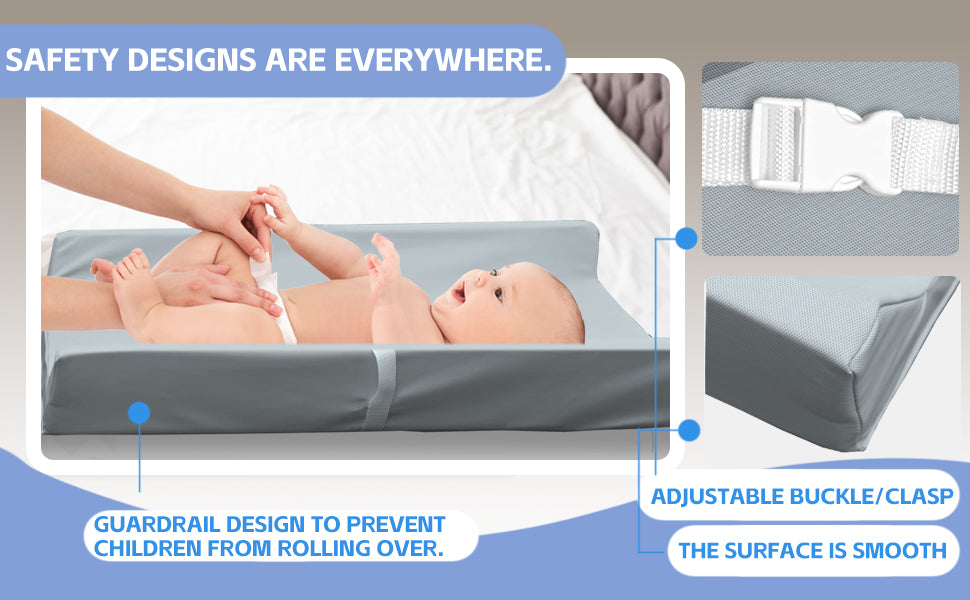 AGOGOLIFE BABY Changing Pad – Waterproof PU Leather, Soft Cushioned Mat with Safety Strap for Comfortable Nappy Changes