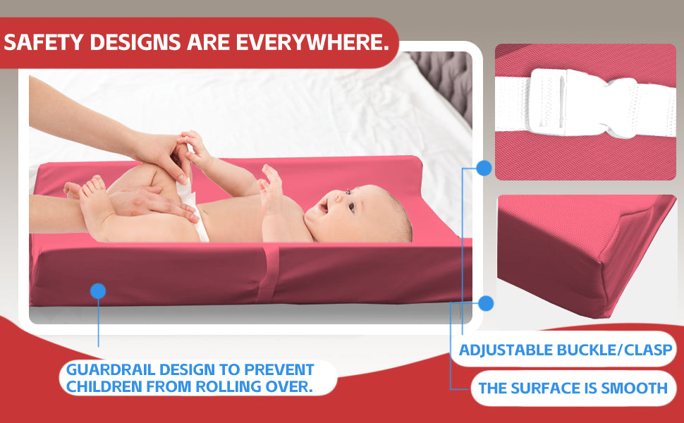AGOGOLIFE BABY Changing Pad – Waterproof PU Leather, Soft Cushioned Mat with Safety Strap for Comfortable Nappy Changes-PINK