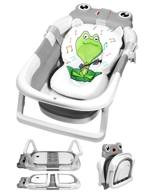 AGOGOLIFE Foldable Baby Bathtub with Thermometer – Grey Frog Design, Suspension Cushion for 0–24 Months, Space-Saving, Anti-Slip & Portable Baby Bath Tub (Copy)