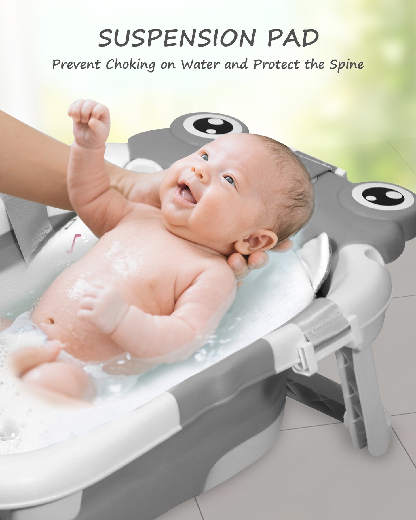 AGOGOLIFE Foldable Baby Bathtub with Thermometer – Grey Frog Design, Suspension Cushion for 0–24 Months, Space-Saving, Anti-Slip & Portable Baby Bath Tub (Copy)