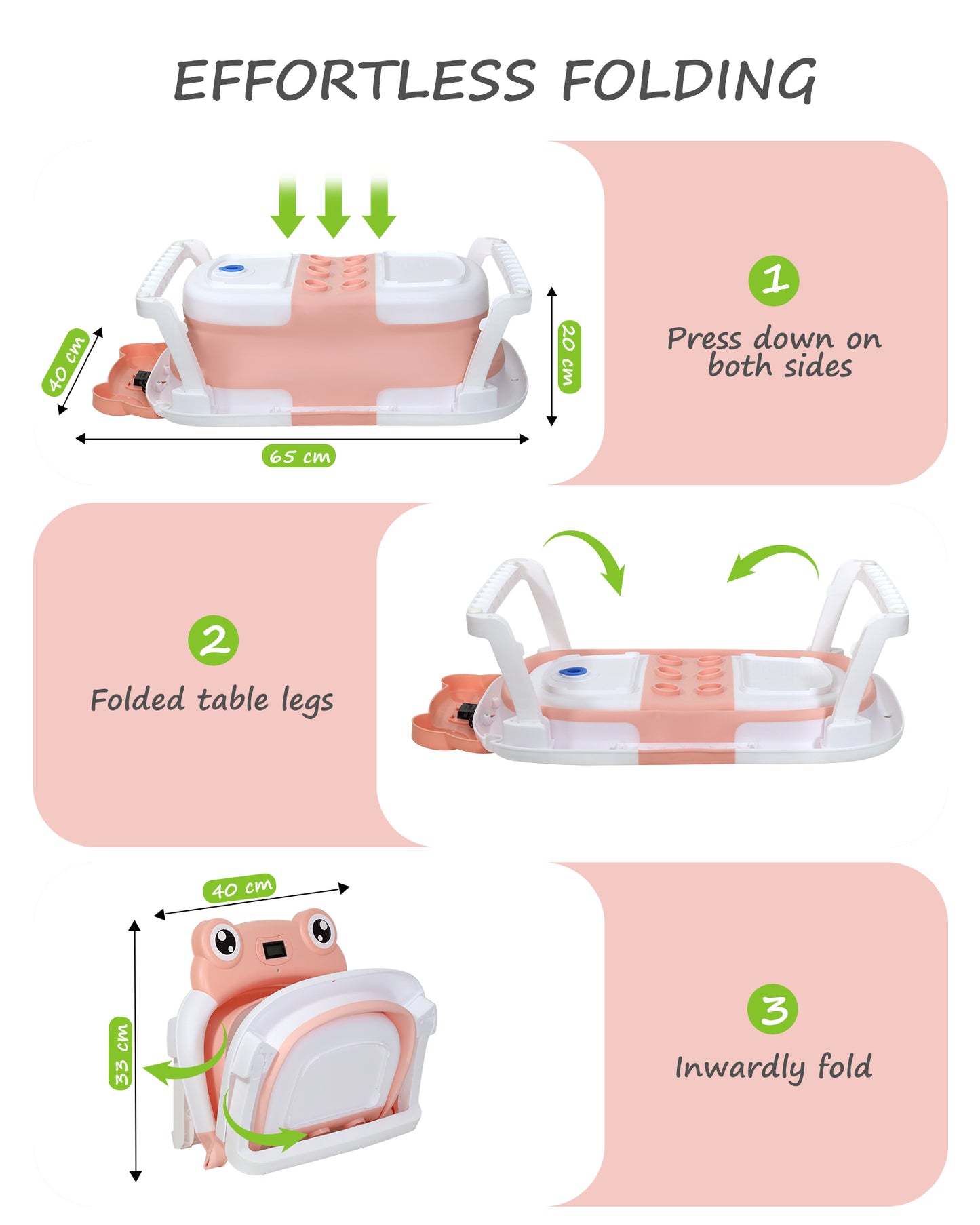 AGOGOLIFE Foldable Baby Bathtub with Thermometer – Pink Frog Design, Suspension Cushion for 0–24 Months, Space-Saving, Anti-Slip & Portable Baby Bath Tub