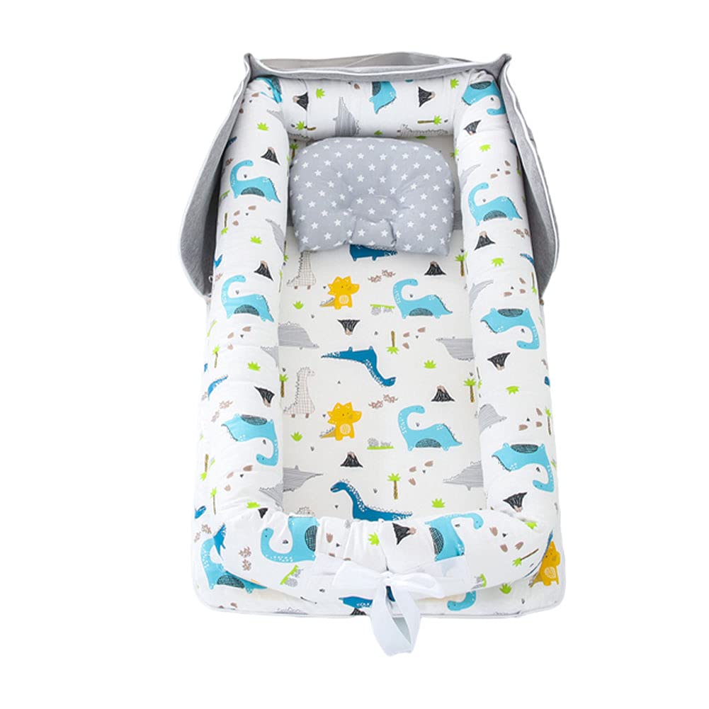AGOGOLIFE Blue Ocean Baby Lounger – Portable Newborn Nest with Pillow & Foldable Mattress, Soft Cotton Crib for Travel or Home
