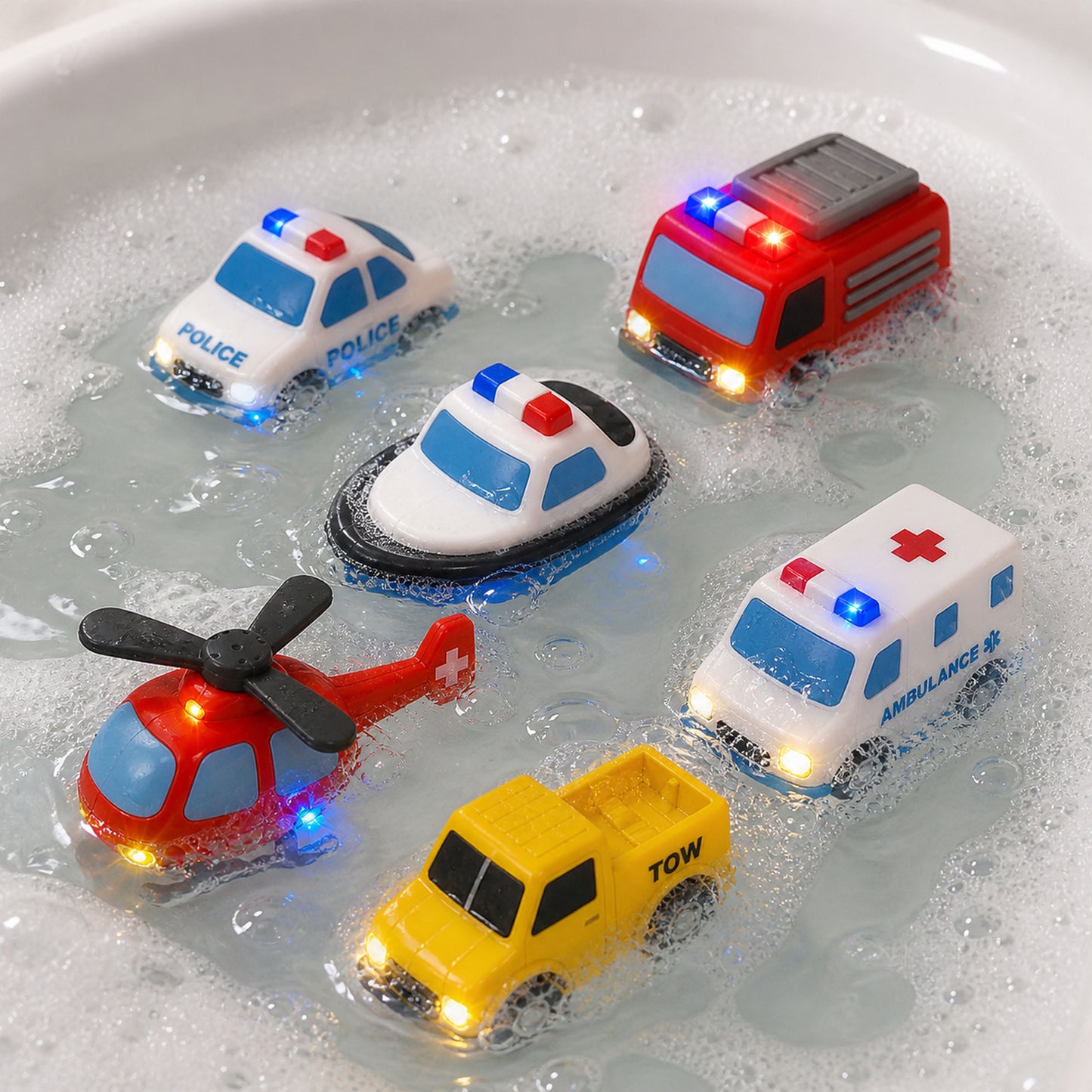 AGOGOLIFE 6-Pack Light-Up Bath Toys for Toddlers – Water-Activated Floating Vehicle Toys, Fully Sealed Hole-Free Soft Bath Toys with Colour-Changing Lights