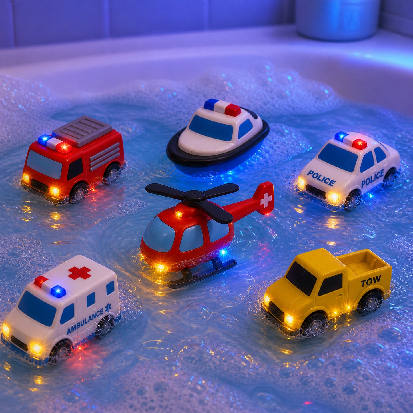 AGOGOLIFE 6-Pack Light-Up Bath Toys for Toddlers – Water-Activated Floating Vehicle Toys, Fully Sealed Hole-Free Soft Bath Toys with Colour-Changing Lights